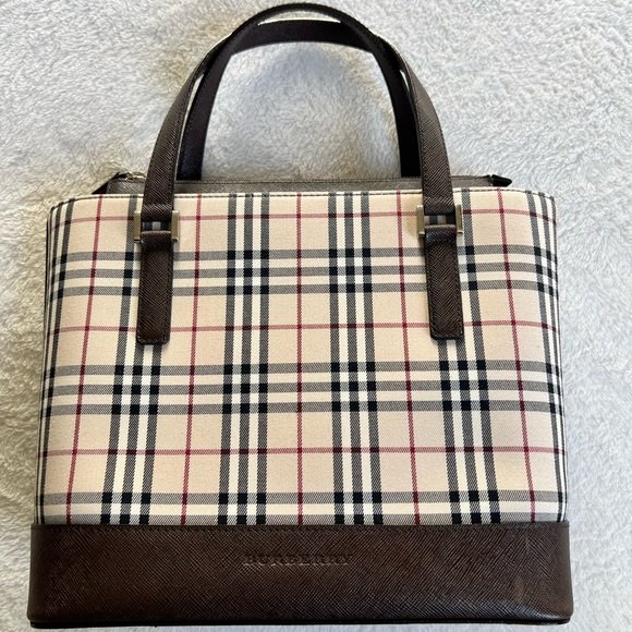 BURBERRY NOVA CHECK TOTE CANVAS FABRIC/LEATHER BEIGE EUC - Picture 3 of 14